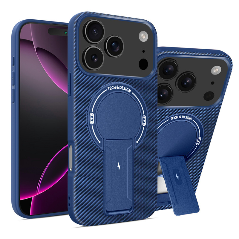 适用iPhone17 Pro max碳纤维支架手机壳苹果16磁吸充电防摔保护套|undefined