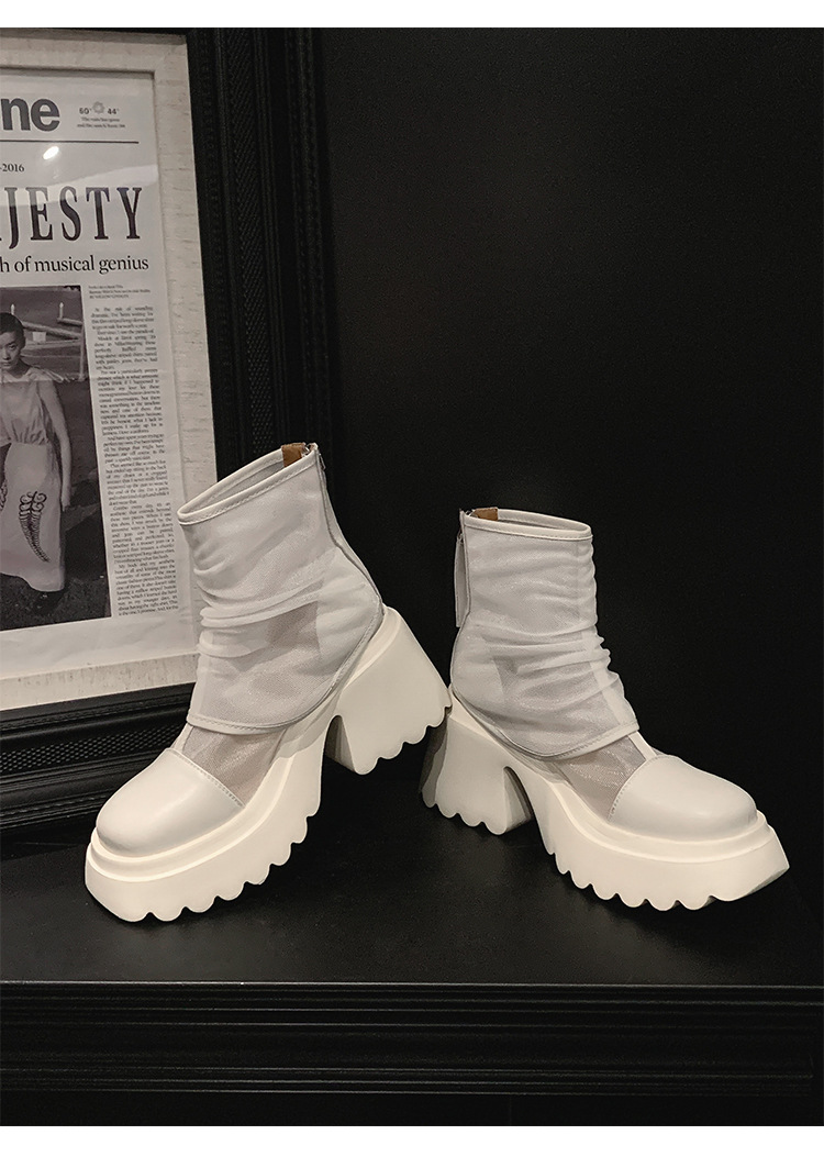 Boot lưới nữ cao gót 8cm đế dày phong cách Martin — Màu đen, Màu trắng chi tiết 18