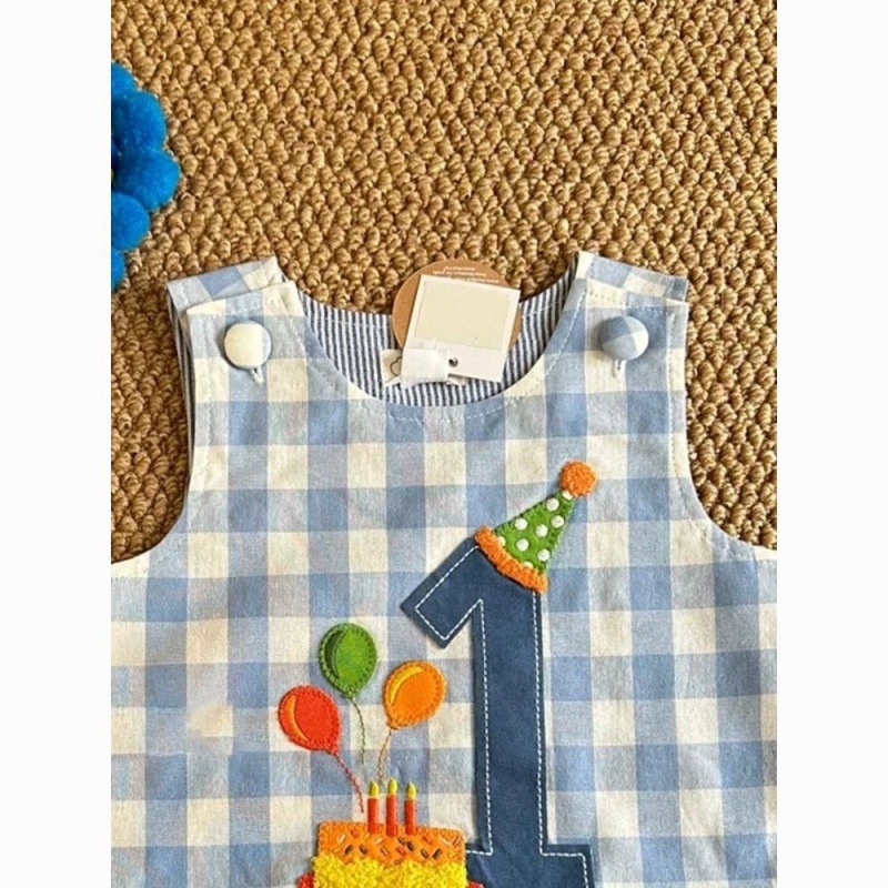 Baby One-Year-Old Clothes, Summer Clothes, Super Fashionable Casual Infant Plaid Crawling Clothes, Summer Thin Baby Jumpsuits