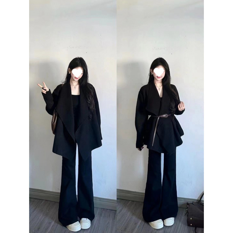 套装女春季2025新款韩系减龄高级感收腰针织毛衣外套高腰阔腿裤潮|undefined