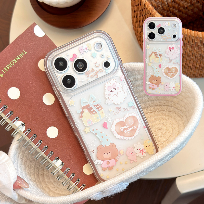 Sweet cartoon rabbit and bear illustrations, suitable for Apple 18pm phone cases, iPhone 17 Pro, full coverage, 15, matte finish, 16 Sweet cartoon rabbit and bear illustrations, suitable for Apple 18pm phone cases, iPhone 17 Pro, full coverage, 15, matte finish, 16