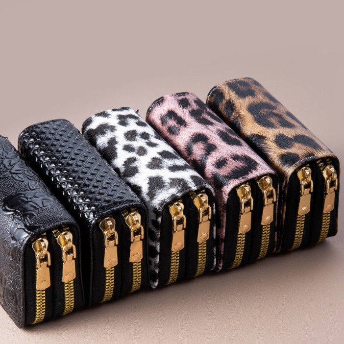 New Leopard Print Multi-Card Slot Single Pull Accordion Card Holder Women's Coin Purse Id Bag Card Holder Multi-Card Slot Zipper Cross-Border