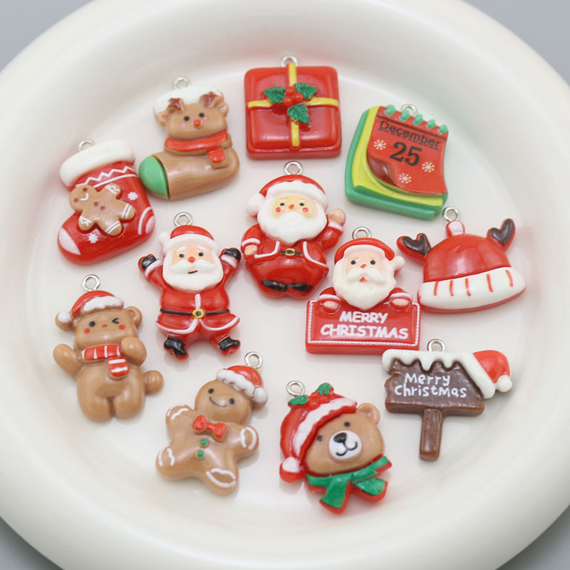 Accesorios de la joyería de bricolaje 2024 nueva resina árbol de Navidad Santa Claus muñeco de nieve SERIE DE Navidad colgante