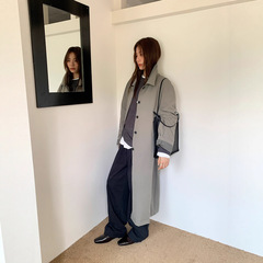广州十三行2025秋季韩系白领气质通勤a字宽松翻领休闲风衣女02837