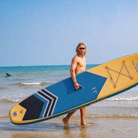 木纹双层冲浪板站立式成人划水浆板海上冲浪钓鱼浮板双人充气亲子