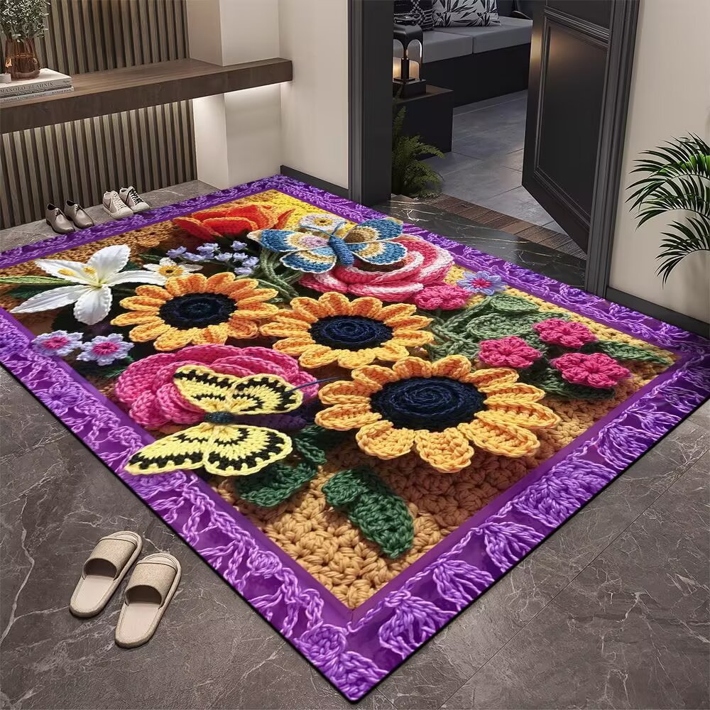 Transfronterizo TEMU puerta estera estera tridimensional floral alga barro estera resistente al desgaste se puede cortar alfombra de suelo de entrada de polvo