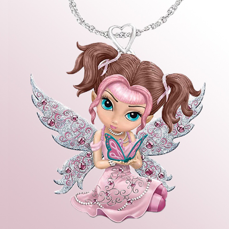 wish new pattern 3D Printing Pink Princess Necklace Cartoon Necklace Pendant Necklace originality Necklace wholesale