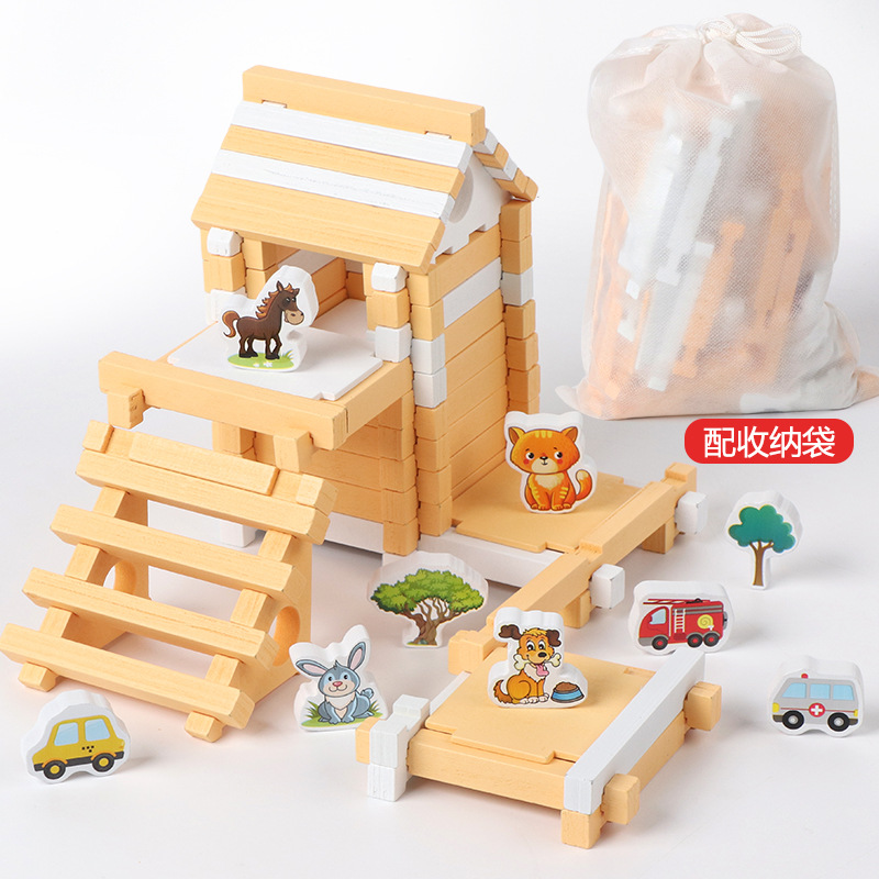 Bloques de construcción de madera para niños, estructura de montaje de espiga y espiga china, arquitecto de Luban, bloques de construcción de partículas grandes, juguetes de casa
