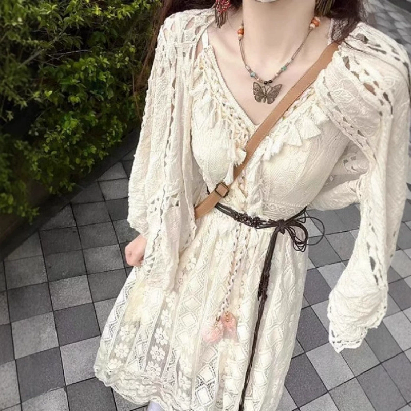 Женская весна и лето новый богемный праздник ветер подтяжка платье 2025 нежный ветер ретро новое платье в китайском стиле