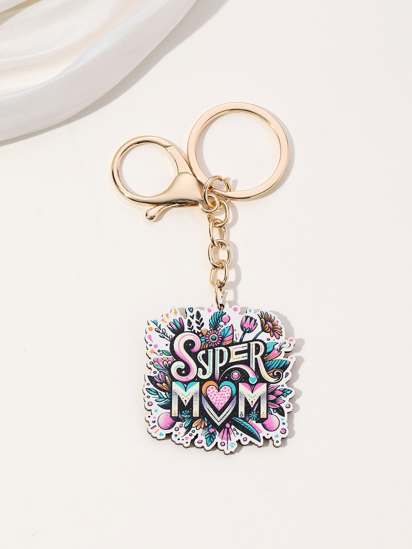 16g Weight Keychain Classification 1 Piece Quantity Daily Occasion Wood Material Mother'S Day Festival Letter, Flower Pattern Women's Gender Cute Style Cute Letter Flower Wood Mother'S Day Women's Keychain 8