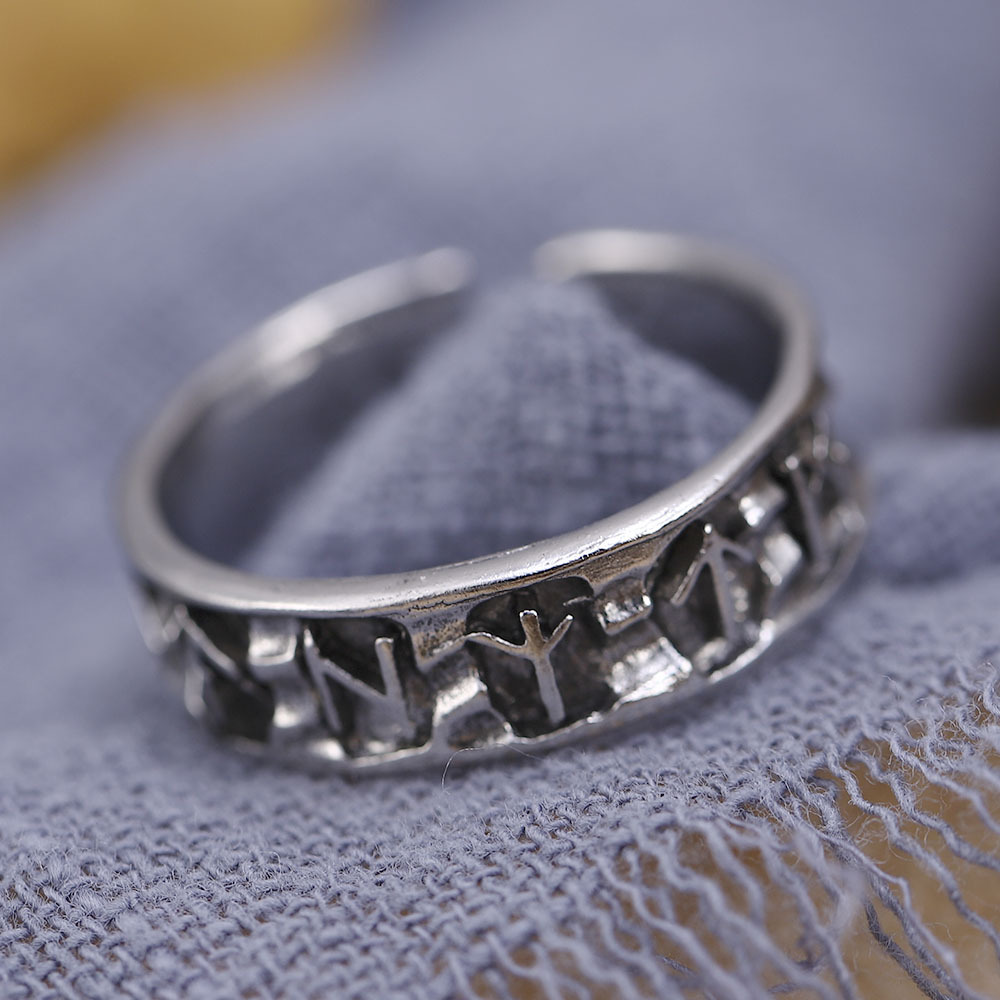 Anello regolabile in lega vintage con simbolo geometrico aperto vichingo per uomo all'ingrosso_voghion.com