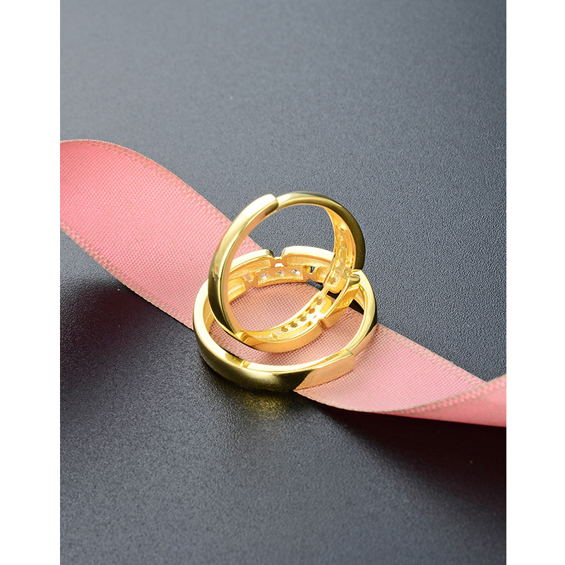Circón chapado en oro s925 plata hombres y mujeres anillo abierto Corea del Sur Dongdaemun dulce pareja romántica anillo
