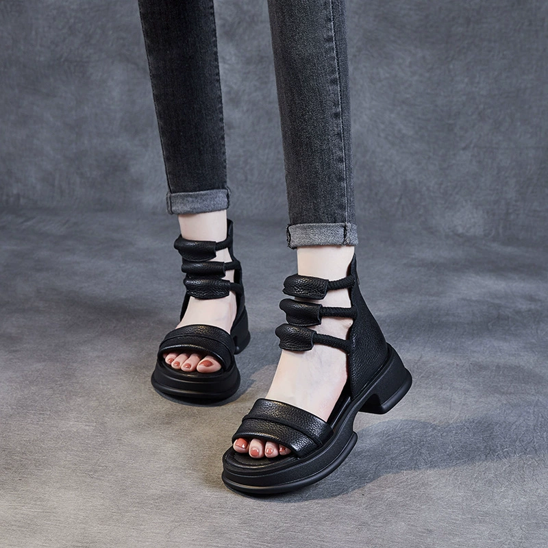 Summer leather sandals, high slide, slippers, beach footwear, 2023, cowhide
