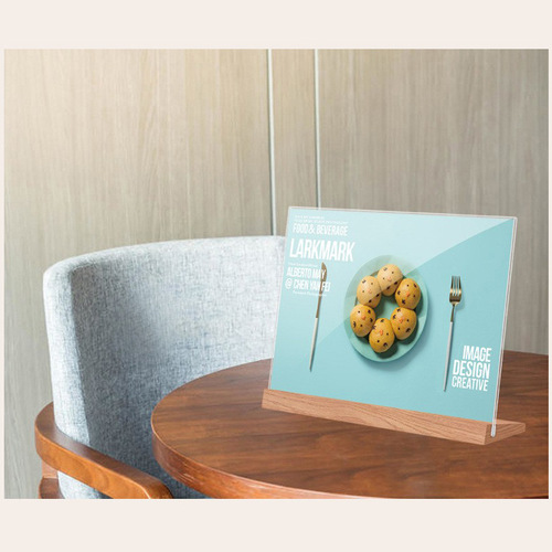 Elmwood Table Stand Nameplate, L-shaped Menu, Wooden Table Sign, A4 Plate, Acrylic Name Card for Dining Table Display