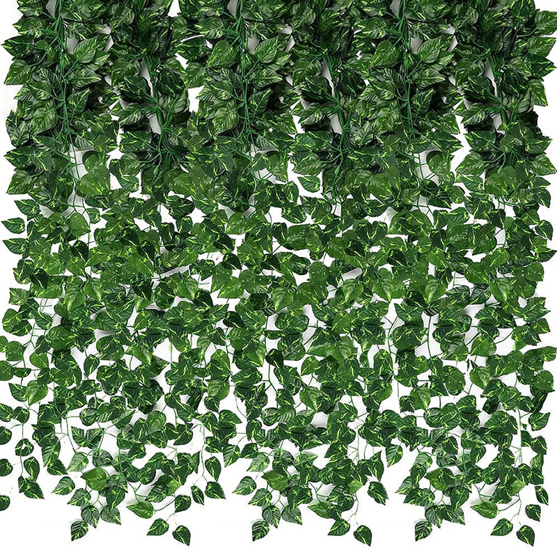 Amazon vine 72 hojas de tubería de hojas de lágrima verde verde decoración de techo 12 paquetes de hiedra verde