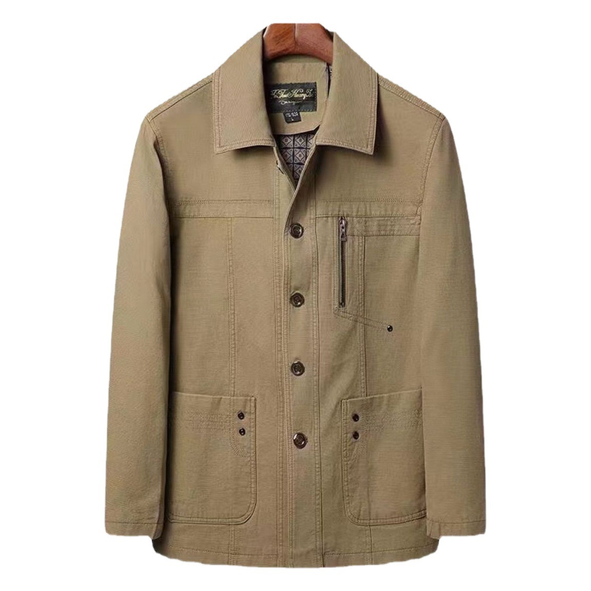Chaqueta de algodón para hombre primavera y otoño nueva chaqueta casual de negocios de mediana edad papá desgaste solapa botón chaqueta ropa de hombre