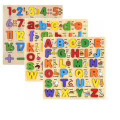 Cartoon uppercase and lowercase three-dimensional alphanumeric puzzle 0.38 wooden scratching board Children's Day gift educational toy