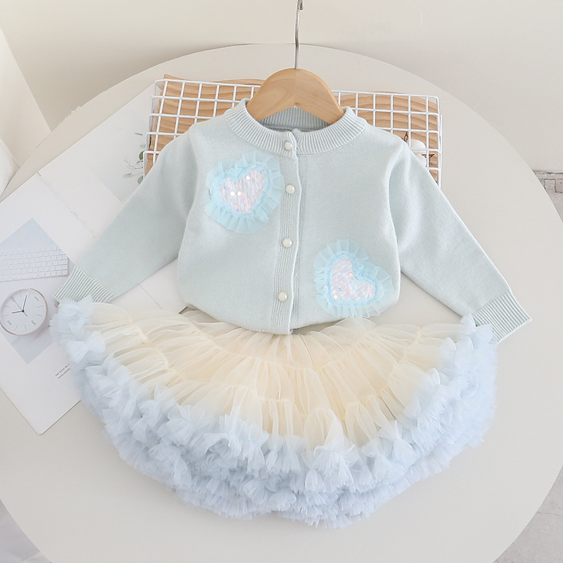 Girl'S Gender Sequins Design Princess, Cute Style Princess Cute Gradient Color Heart Shape Sequins Polyacrylonitrile Fiber Girls Clothing Sets