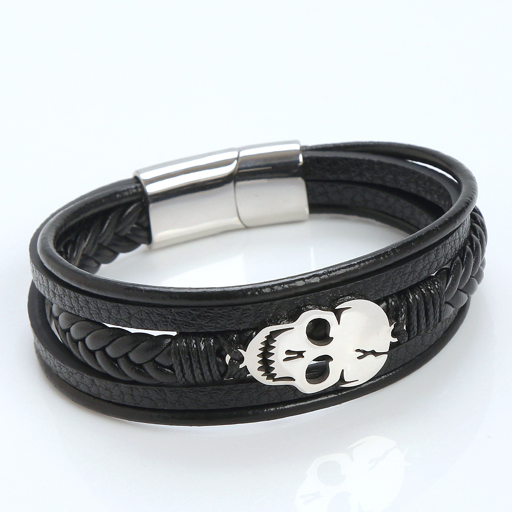 Punk Skull 304 Stainless Steel Pu Leather Braid Halloween Men'S Bracelets display picture 5