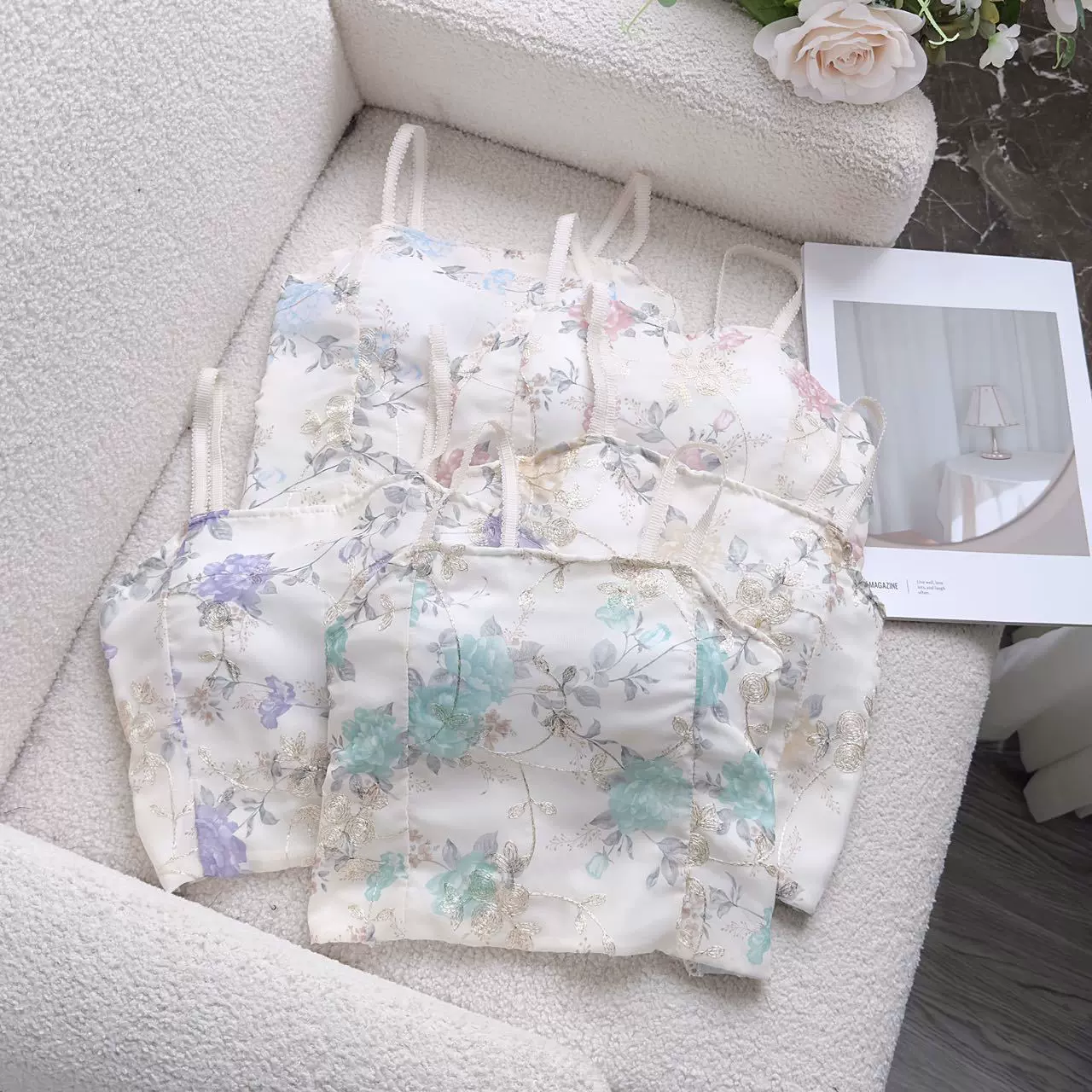 新中式复古吊带背心女带胸垫小众碎花刺绣内搭外穿打底美背上衣女