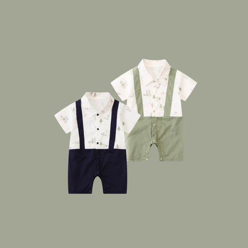 Baby summer clothes, baby onesie, short-sleeved baby clothes, 100% cotton, diaper cover, Category A, baby suit, gentleman crawl suit