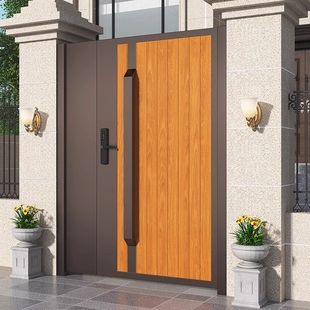 Modern Garden Gate Courtyard Gate Villa Gate Chinese Style Outdoor Wood Grain Gate Rural B&B Yard Aluminum Alloy Gate