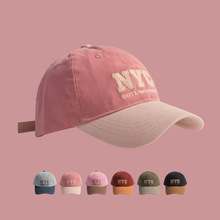 日系棒球韩版鸭舌帽时尚秋新撞色拼接NYC字母刺绣小清新甜美休闲