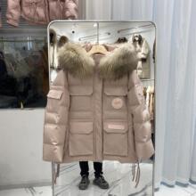 外贸款羽绒棉服女短款加厚大毛领粉色工装派克服2025新款外套