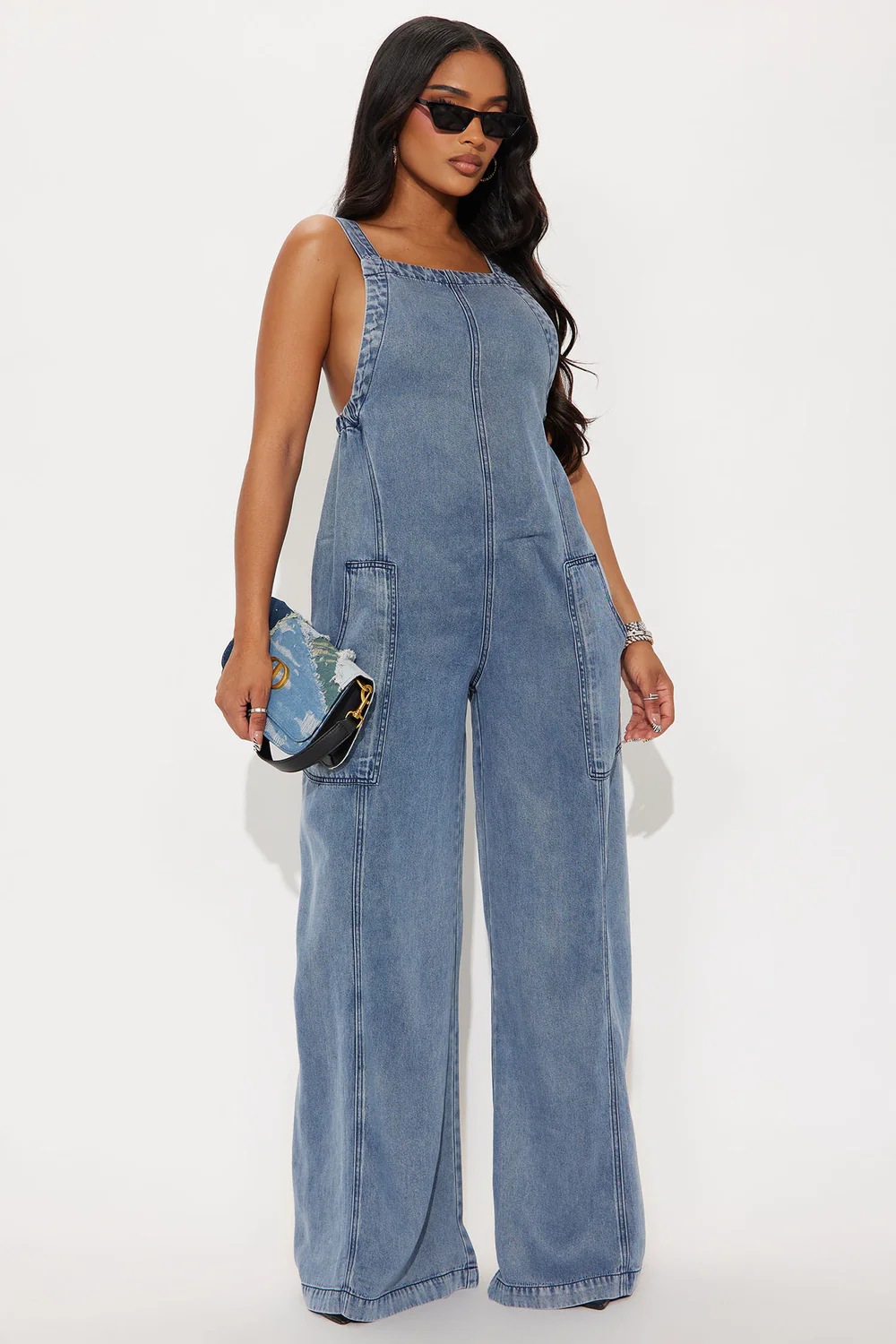 Dam denim jumpsuit med vida ben i amerikansk stil_voghion.com