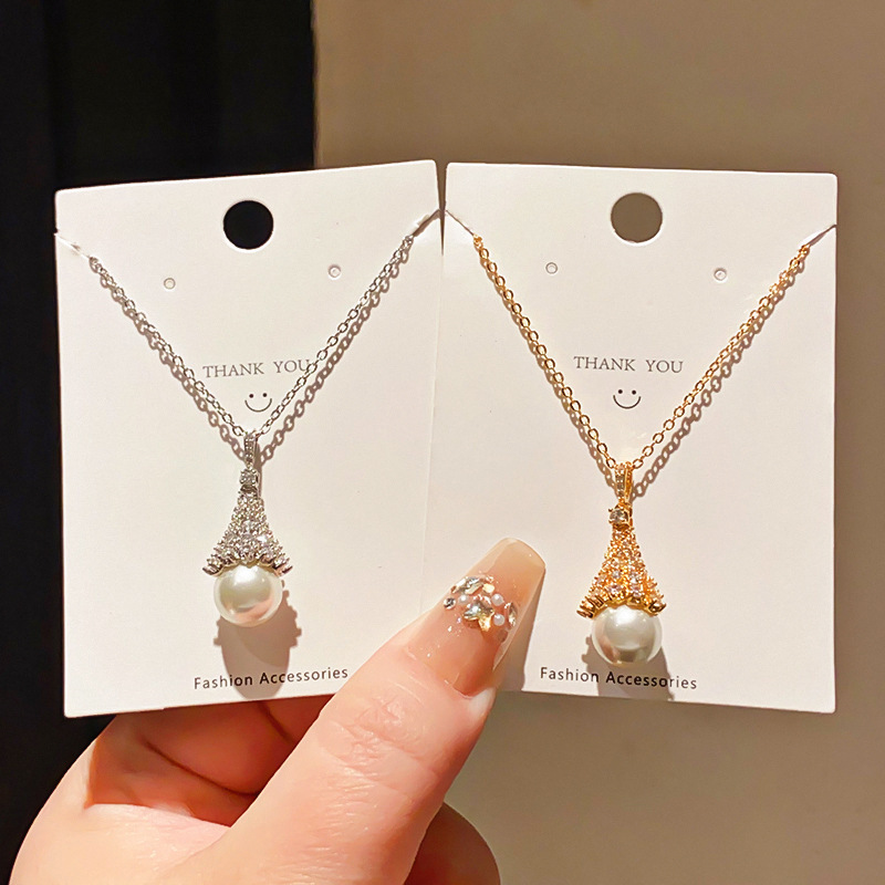 Golden Umbrella Pearl~Light Luxury Style Zircon Fan-Shaped Pearl Pendant Necklace, Fashionable, Exquisite, Versatile, High-End Jewelry Golden Umbrella Pearl~Light Luxury Style Zircon Fan-Shaped Pearl Pendant Necklace, Fashionable, Exquisite, Versatile, High-End Jewelry