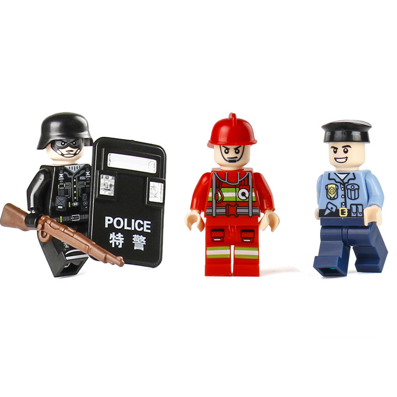[Single shot does not ship] building block doll police fire doll ABS plastic scene accessories gifts