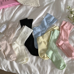 Socks Girl Summer Thin Knee-High Socks Korean Ins Gradient Thin Degree Lattice Open Mesh Sunscreen Socks Solid Color Stacked Socks