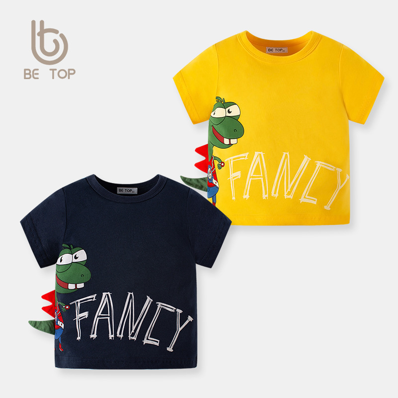 Personalizado nuevo niño de manga corta dibujos animados tridimensionales letras de dinosaurio de algodón para niños camisetas para bebés una muestra