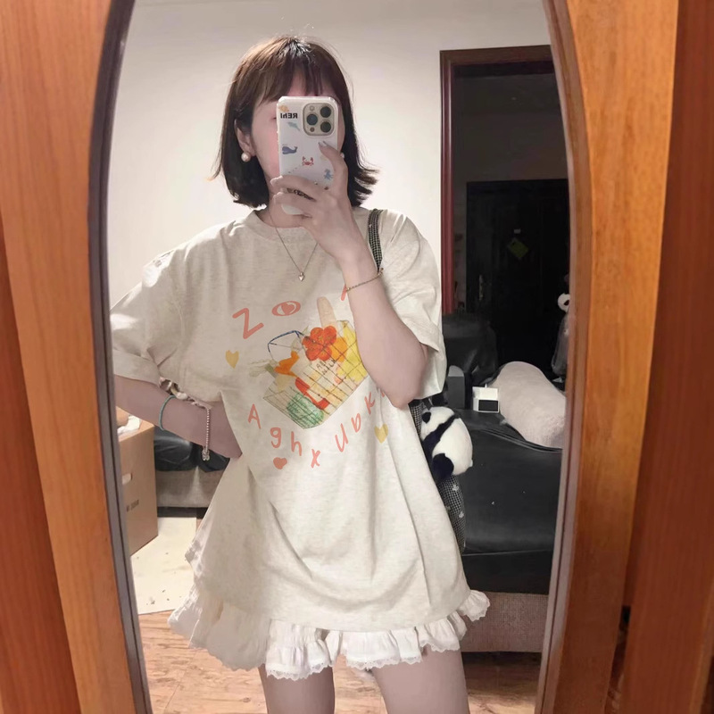 Summer Cotton Short-sleeved T-shirt Women's chubby girl New Explosions Design Niche American Loose plus size Half-sleeved Top Summer Cotton Short-sleeved T-shirt Women's chubby girl New Explosions Design Niche American Loose plus size Half-sleeved Top