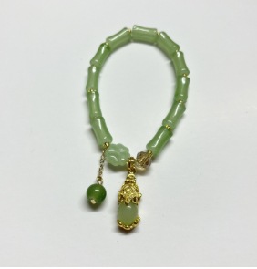 S079-Pulsera Pixiu verde bambú de jade Donglin#tamaño 633