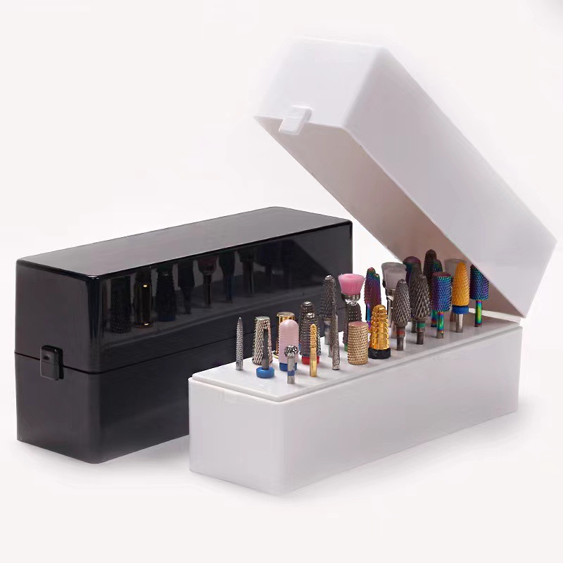 Suministro directo transfronterizo Caja de almacenamiento de uñas de 30 orificios Cabezal de pulido de uñas Soporte de exhibición de almacenamiento de broca Caja de almacenamiento Embalaje de caja de color