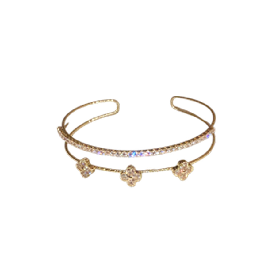 ジルコンの花の十字の二重の開口の腕輪の軽くて豪華な高級感の手環のファッションのinsの百合の手飾りの卸売り