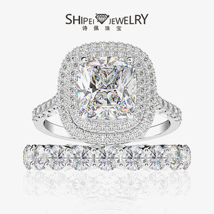Shipei jewelry new sterling silver fashion luxury enclosing row Ring 8*9mm high carbon diamond ring female 3 Karat best selling