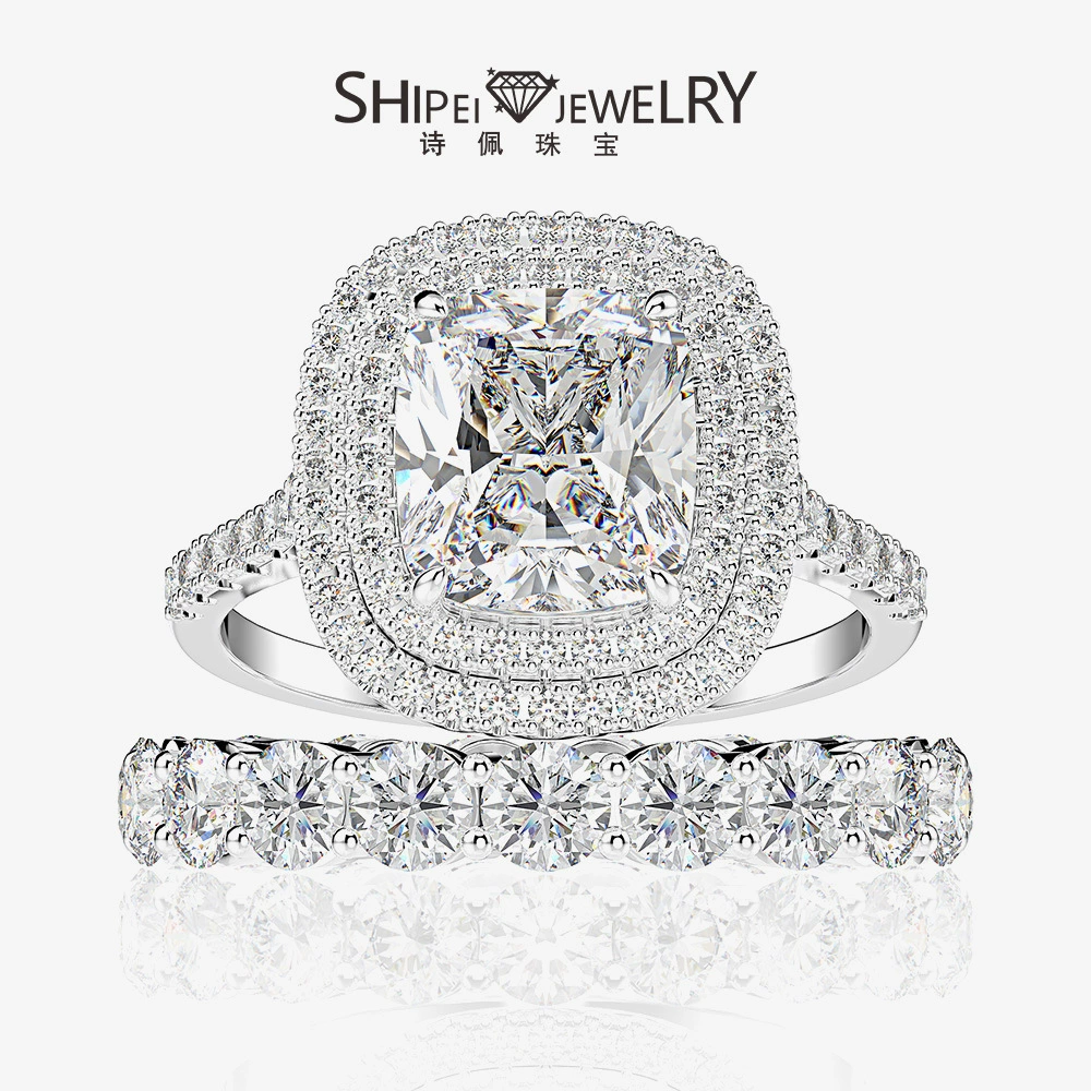 Поэма Ювелирные изделия Новое Стерлинговое Серебро модное роскошное объемное кольцо 8*9 мм высокоуглеродистое кольцо с бриллиантом женское 3 карата горячее