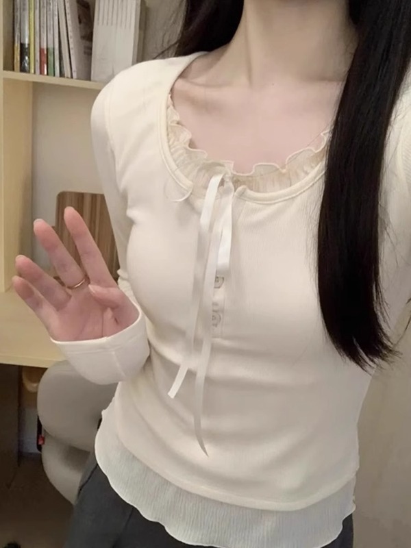 假两件内搭白色打底衫女春季2025新款秋冬别致绝美设计感修身上衣|undefined