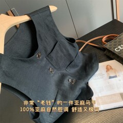 たるみ感があります。古典的な100亜麻カジュアルシンプルな日常通勤は痩せた大きなポケットベストのベストを見せている