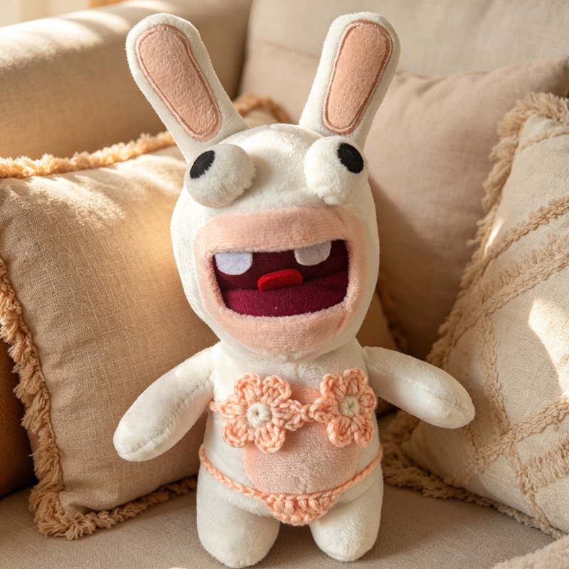 Fuchsia swimwear, three dimensional lifelike rabbit