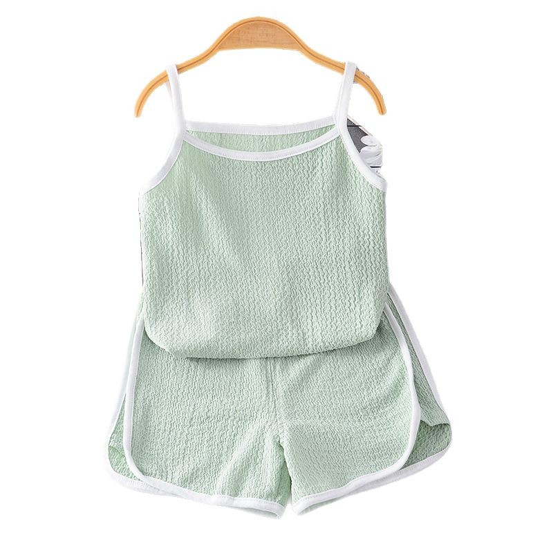 Traje de honda para niñas verano nuevo estilo chaleco para bebé pantalones cortos sección delgada 2025 niños ropa de verano coreana ropa para niños al por mayor