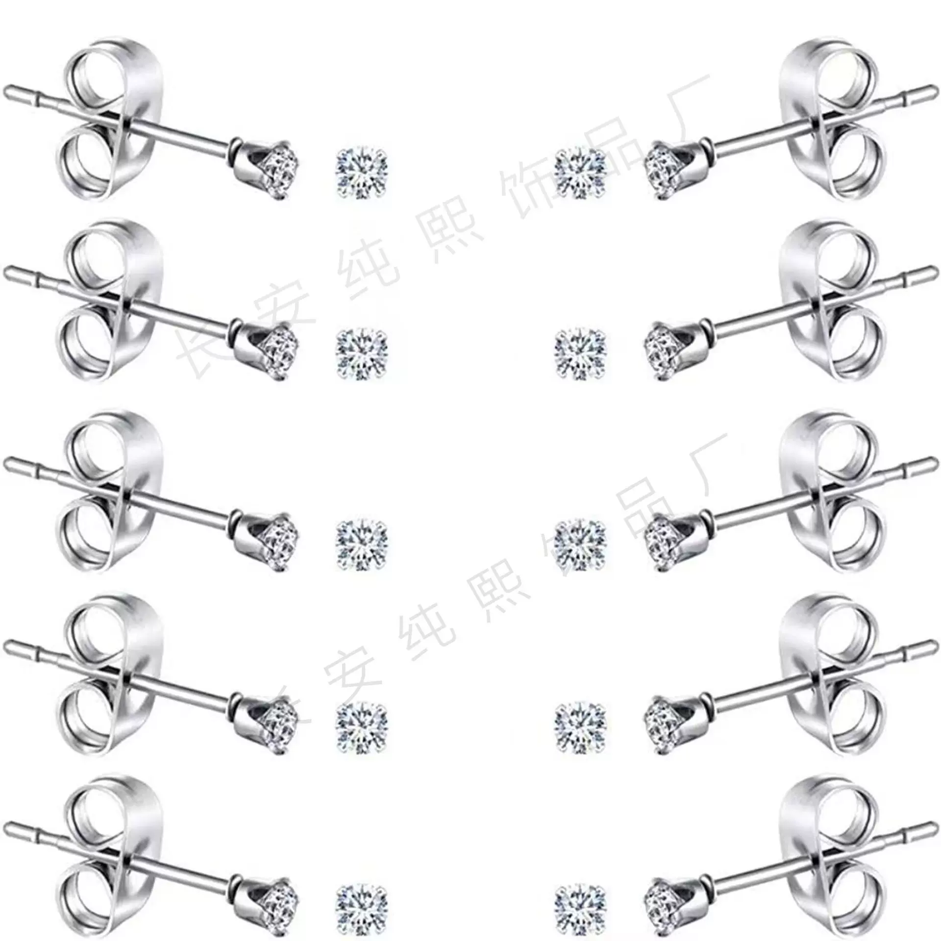 跨境专供316不锈钢2mm玫瑰金锆石耳钉低过敏简约女耳钉耳骨钉套装