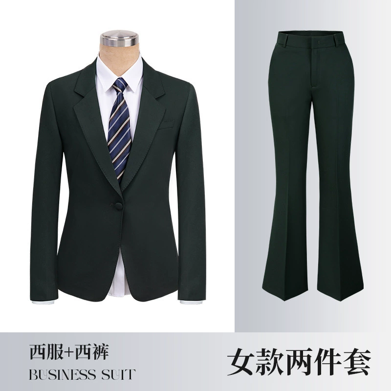 High-end black green suit, jewelry for work