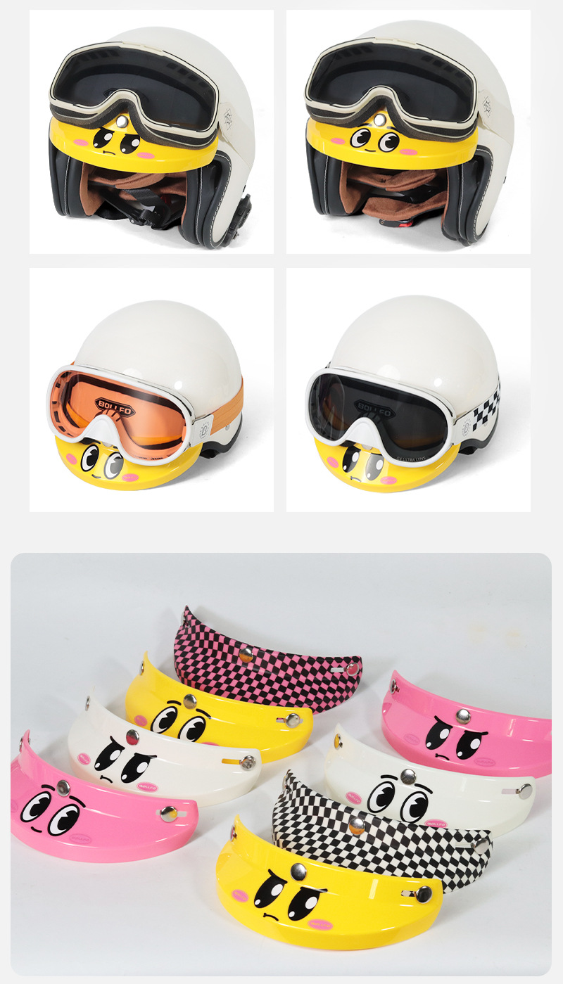 Cute Retro Motorcycle Half Helmet 3/4 Helmet Pink White Angry Cute Three-Button Harley Universal Helmet with Brim for Women