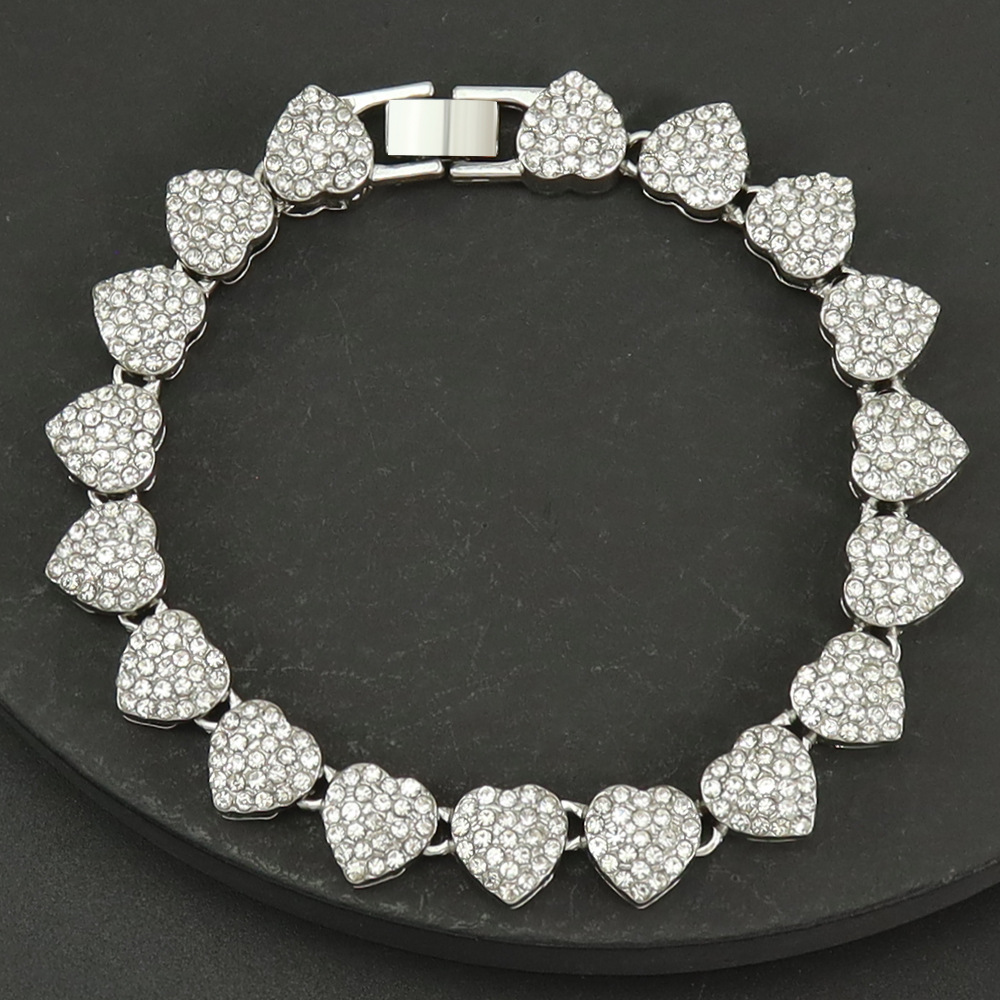 28g Weight Rhinestones Inlay Material Bracelets, Necklace Classification Party, Street Occasion Alloy Material Heart Shape Pattern Unisex Gender Hip-Hop Style Hip-Hop Heart Shape Alloy Rhinestones Unisex Bracelets Necklace 6