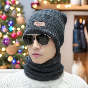 Winter knitted hat men and velvet -warm band -length hat thick wool sleeve women's ear protection parent -child cold -proof hats