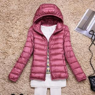 Light and thin hooded down jacket women's 2024 new short white duck down fashion autumn and winter plus size light coat winter