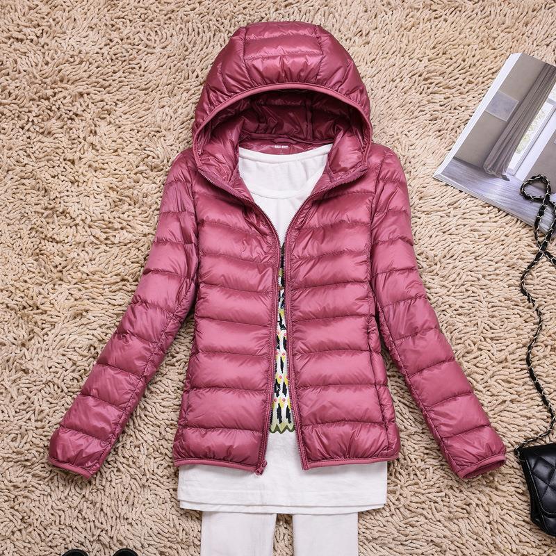 Light and thin hooded down jacket women's 2024 new short white duck down fashion autumn and winter plus size light coat winter